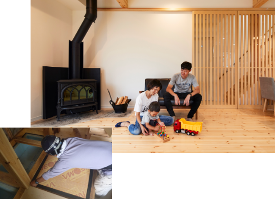 リビングの写真と大工さん