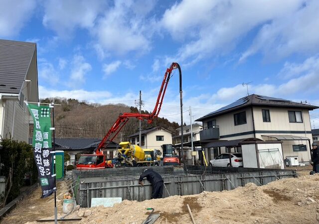 【西郷村 新築注文住宅】 耐圧盤コンクリート打設